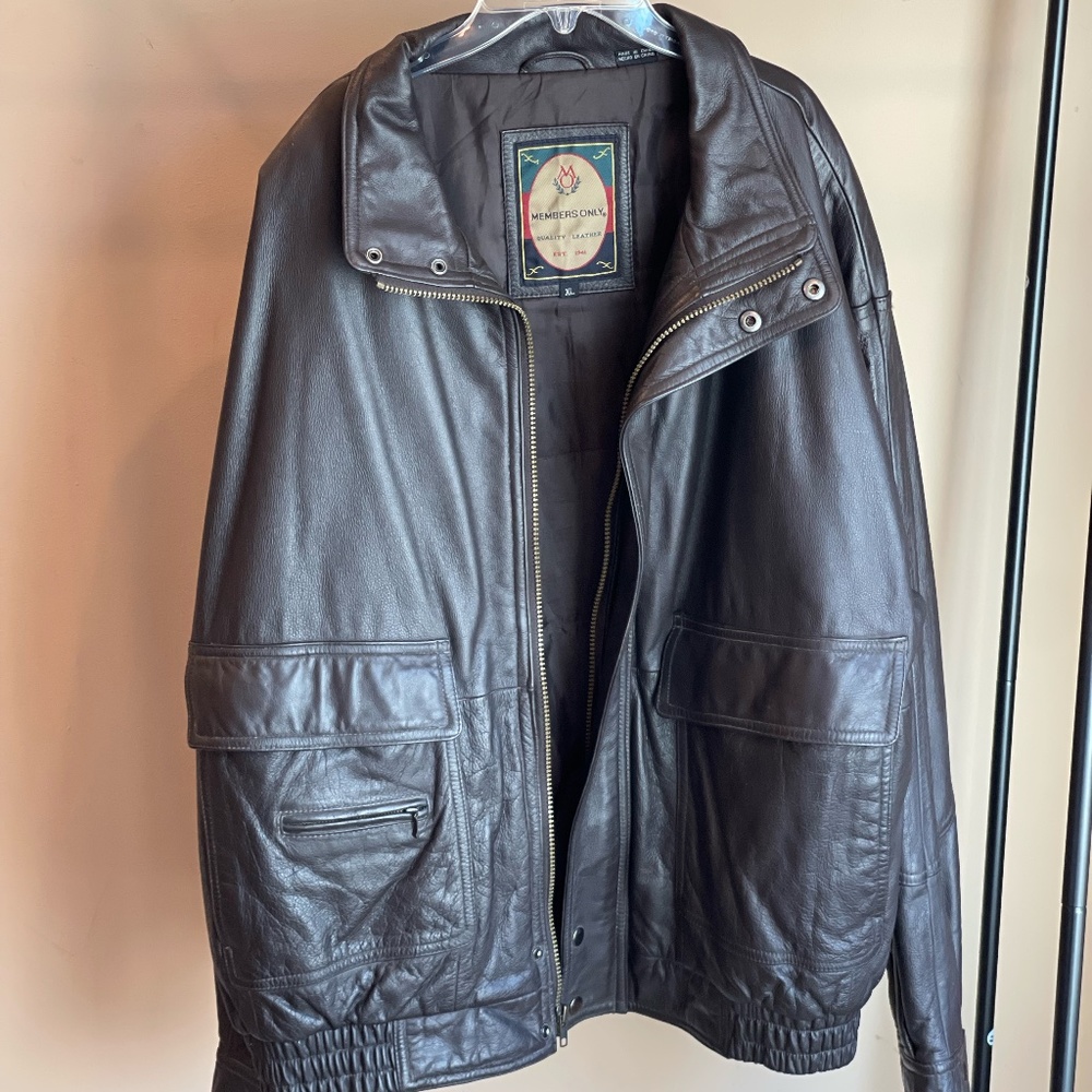 Vintage Members Only Brown Leather Bomber Jacket EST. 1961
